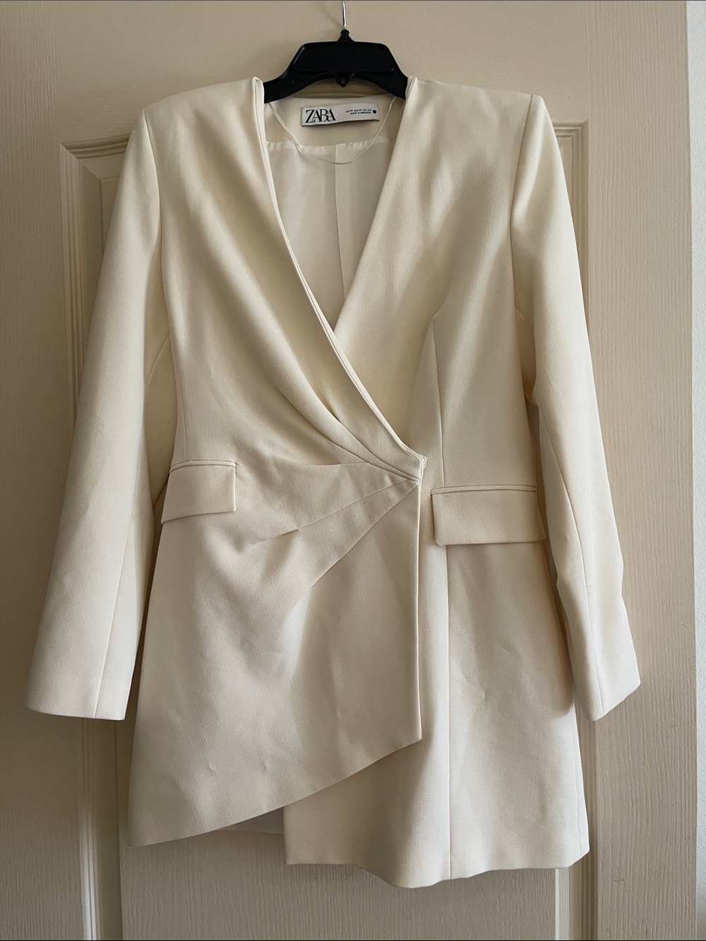 ZARA Cream Asymmetric Wrap Blazer